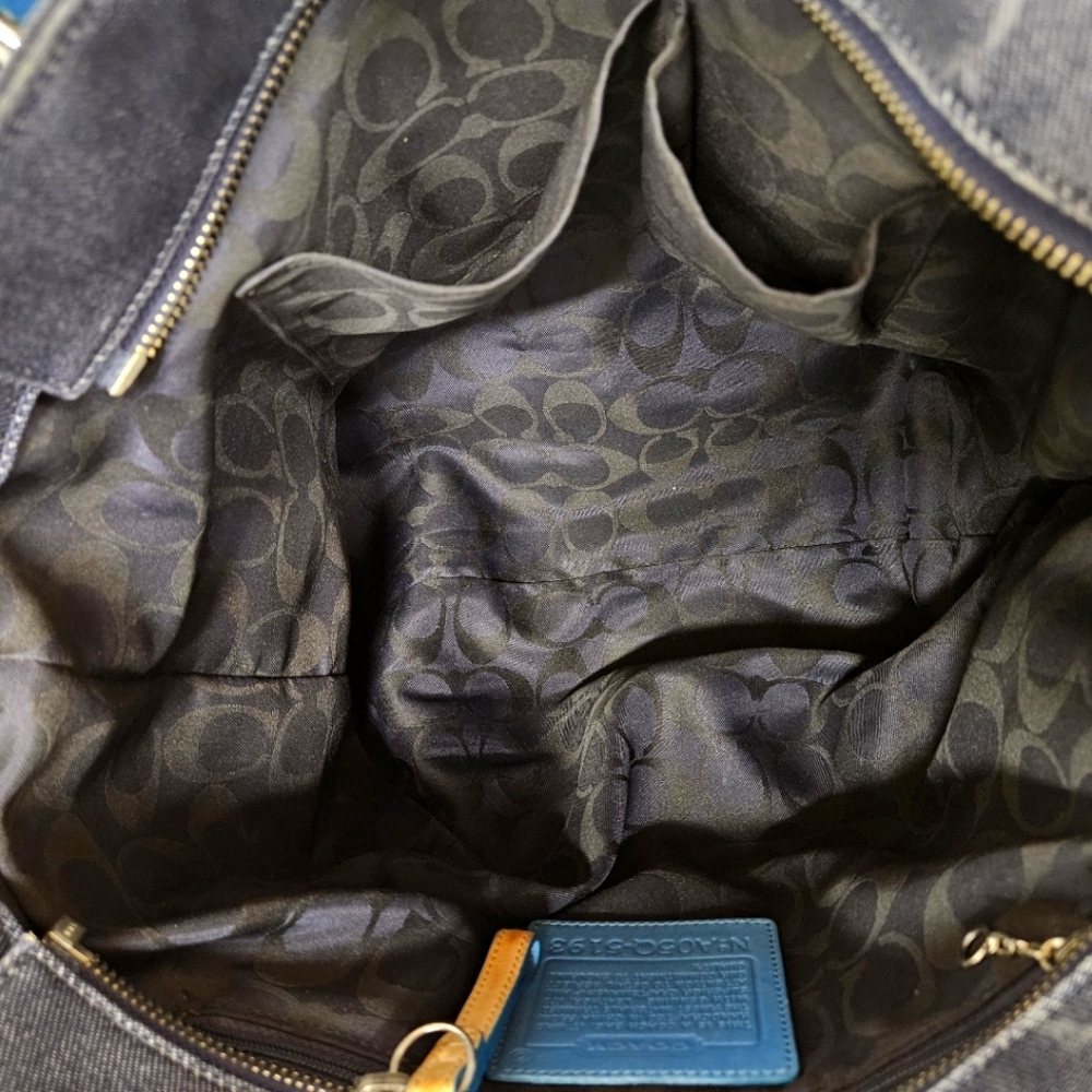 Coach Denim Hampton Large Tote Bag, Tan Blue Leather Handles - Picture 16 of 16
